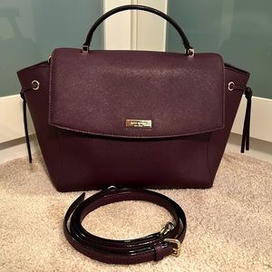 Kate Spade NY Laurel Way Lilah Deep Plum Saffiano Leather Satchel Crossbody Bag